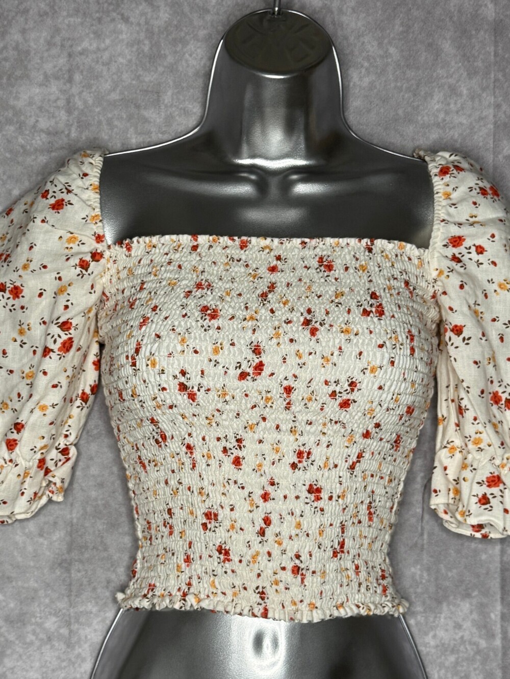 Reformation Clementine 100% Linen Smocked Crop Top Size XS Cottage Fairy Fall